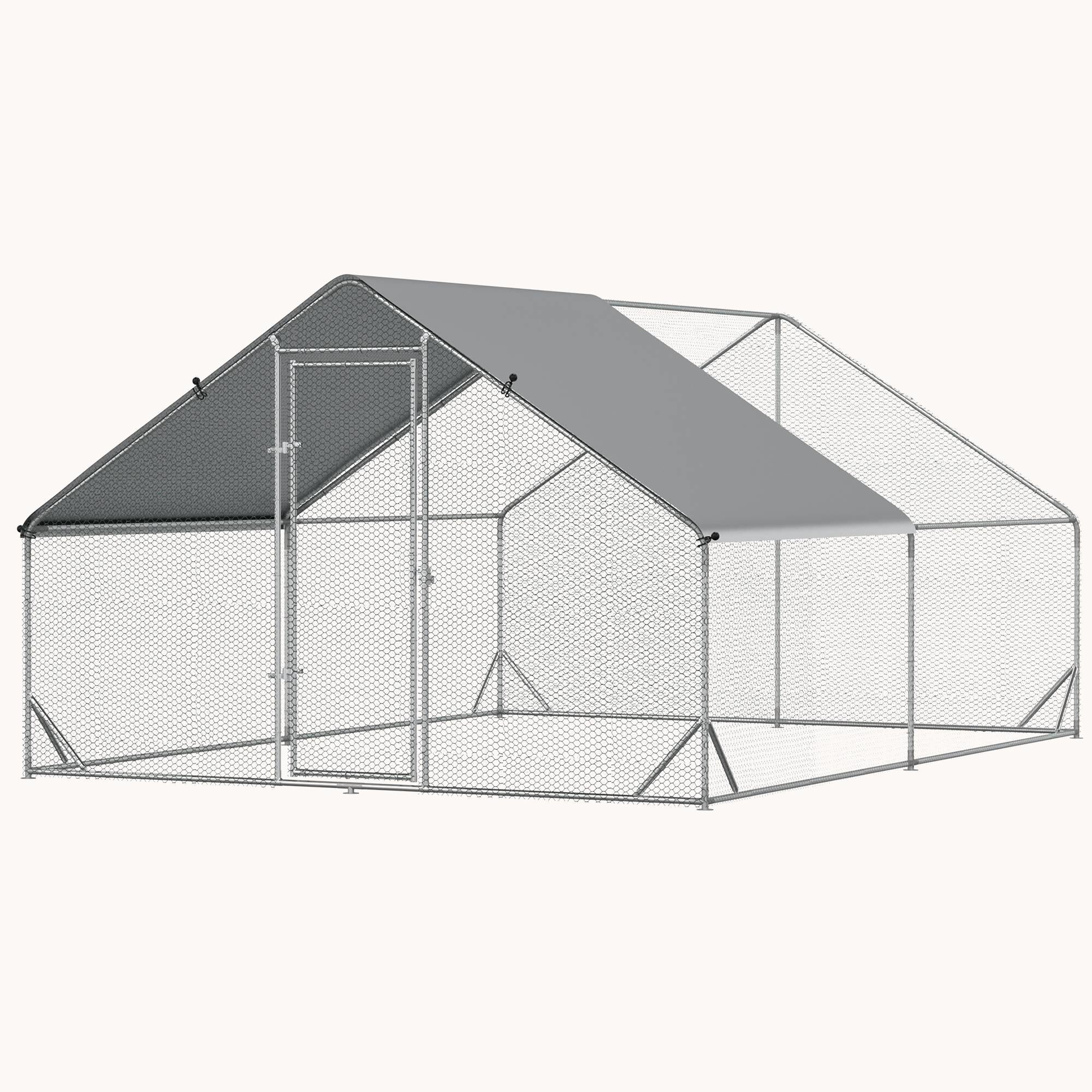 9.8' x 13.1' x 6.6' Spire-Shaped Metal Chicken Run with Waterproof and Anti-UV Cover