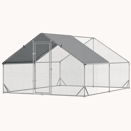 9.8' x 13.1' x 6.6' Spire-Shaped Metal Chicken Run with Waterproof and Anti-UV Cover