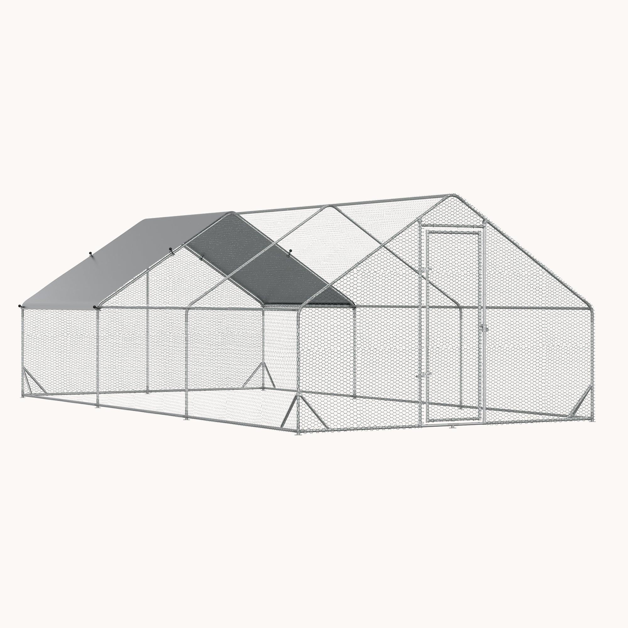 9.8' x 19.7' x 6.6' Spire-Shaped Metal Chicken Run with Waterproof and Anti-UV Cover