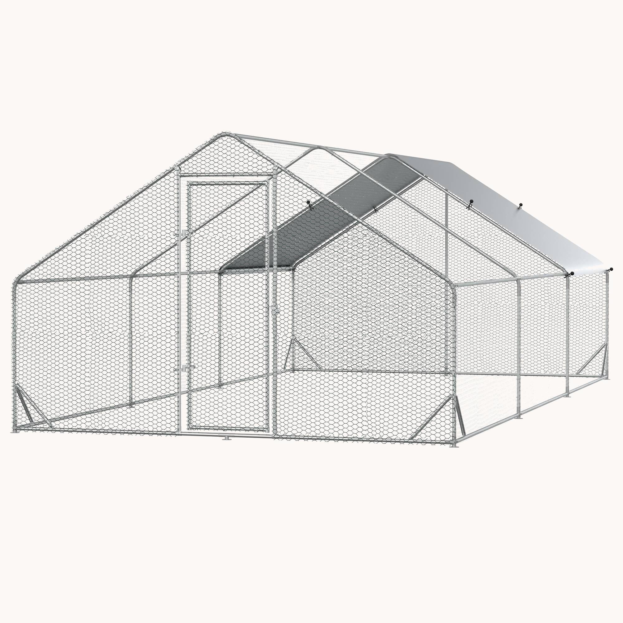 9.8' x 19.7' x 6.6' Spire-Shaped Metal Chicken Run with Waterproof and Anti-UV Cover