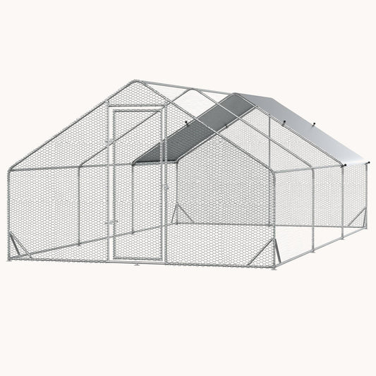 9.8' x 19.7' x 6.6' Spire-Shaped Metal Chicken Run with Waterproof and Anti-UV Cover