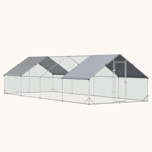 9.8' x 26.2' x 6.6' Spire-Shaped Metal Chicken Run with Waterproof and Anti-UV Cover