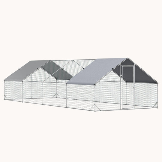 9.8' x 26.2' x 6.6' Spire-Shaped Metal Chicken Run with Waterproof and Anti-UV Cover