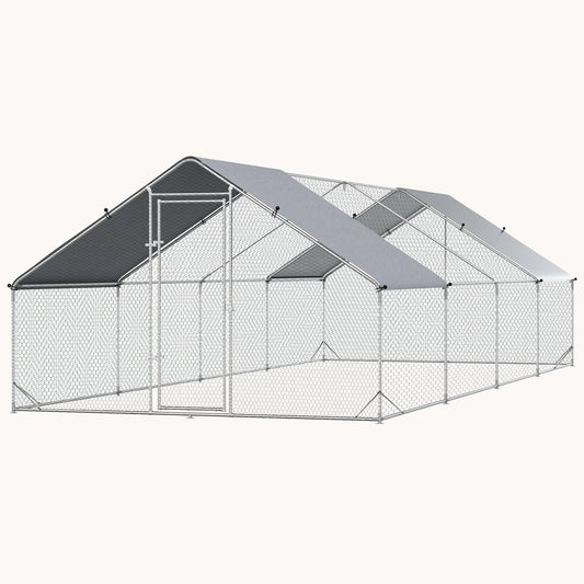 9.8' x 26.2' x 6.6' Spire-Shaped Metal Chicken Run with Waterproof and Anti-UV Cover