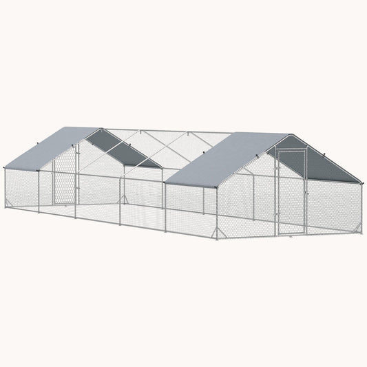 9.8' x 32.8' x 6.4' Spire-Shaped Metal Chicken Run with Waterproof and Anti-UV Cover