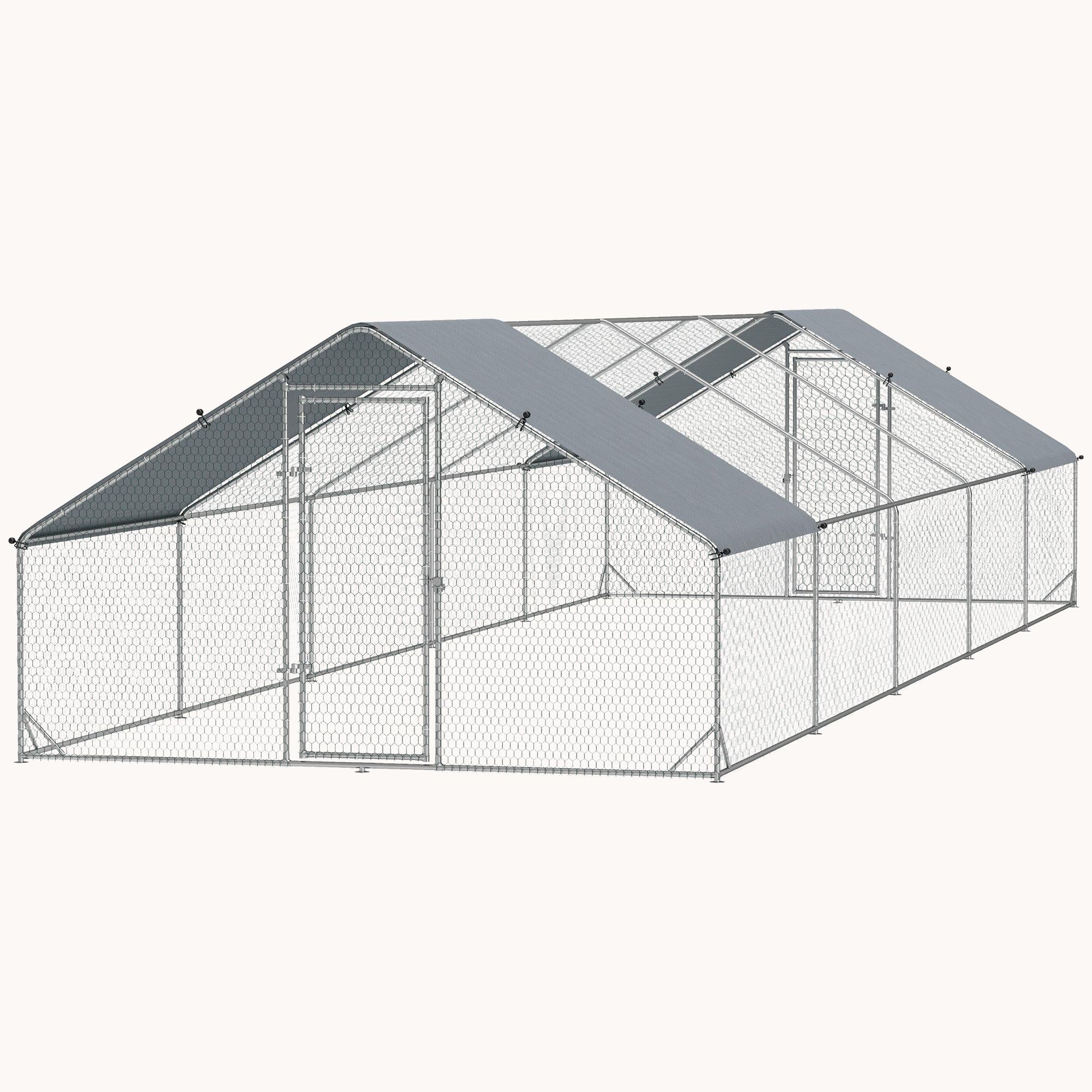 9.8' x 32.8' x 6.4' Spire-Shaped Metal Chicken Run with Waterproof and Anti-UV Cover