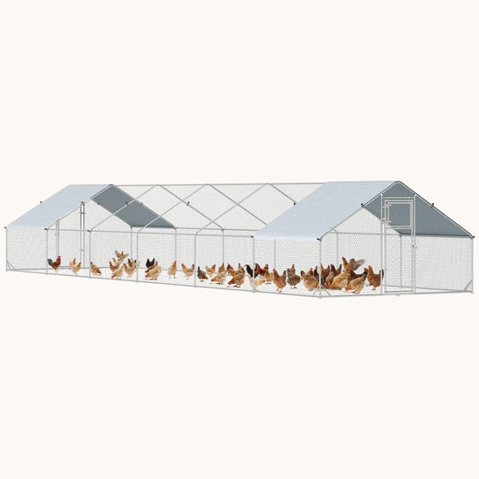 Extra Large Walk-In Chicken Run with Waterproof Cover, 39' x 10', Silver