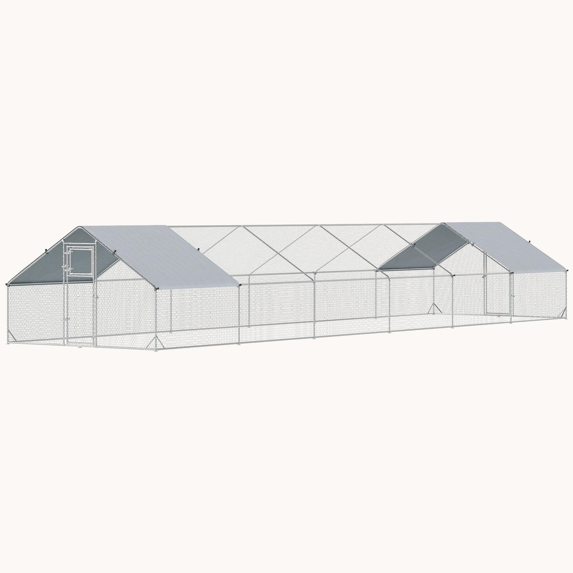 Extra Large Walk-In Chicken Run with Waterproof Cover, 39' x 10', Silver