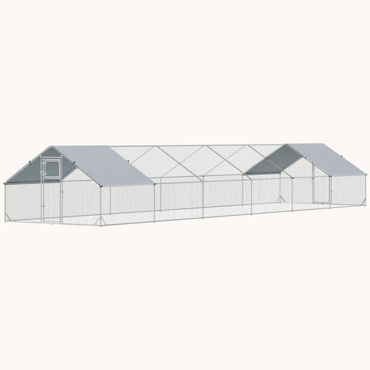 Extra Large Walk-In Chicken Run with Waterproof Cover, 39' x 10', Silver