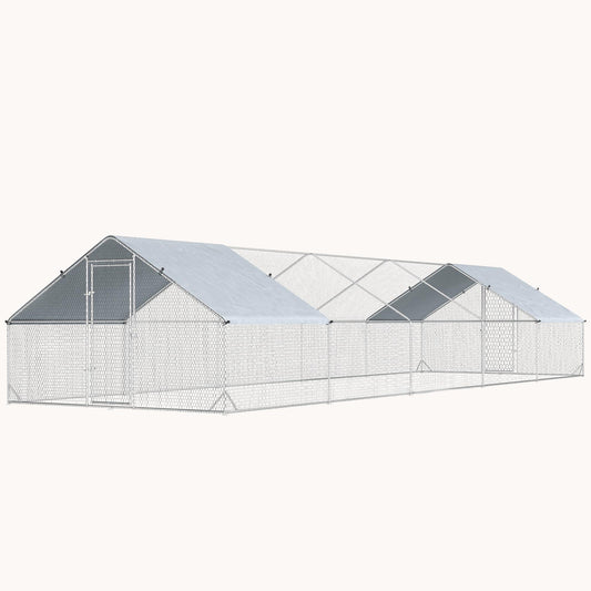 Large Walk-In Chicken Run with Waterproof Cover for 30-40 Hens, Silver