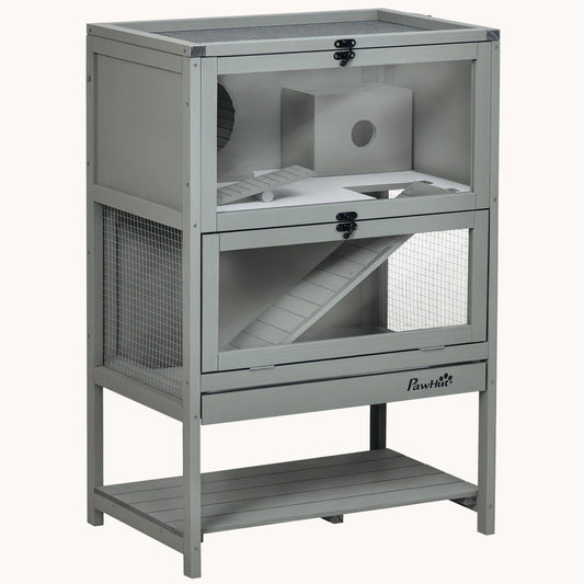35.5" H Hamster Habitat: Fun Cage with Toys & Storage Shelf Grey