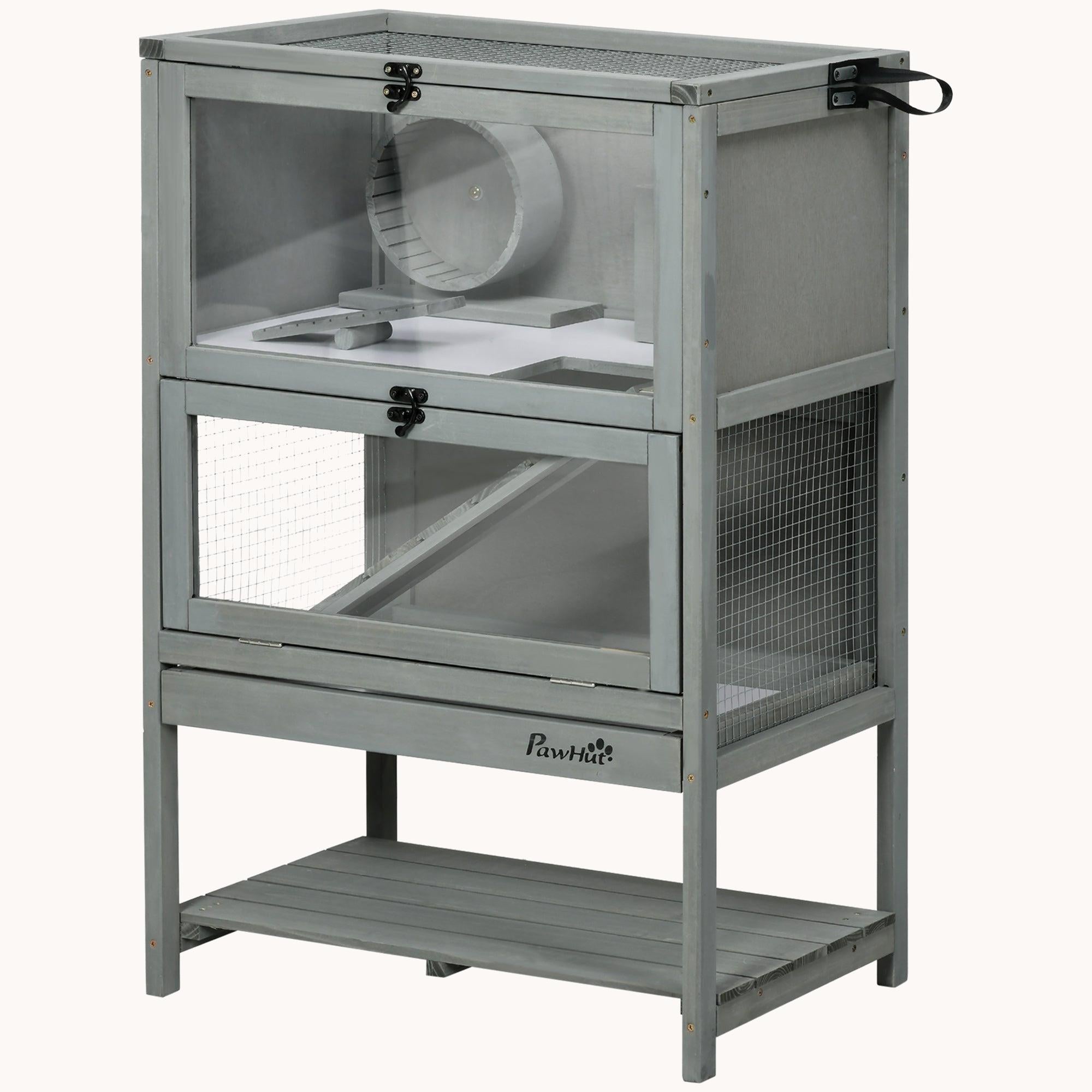 35.5" H Hamster Habitat: Fun Cage with Toys & Storage Shelf Grey