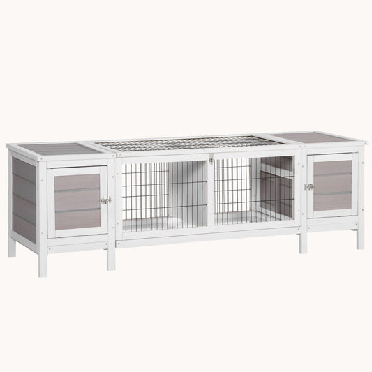 White Indoor Rabbit & Guinea Pig Cage with Pull-Out Tray & Divider Board, White