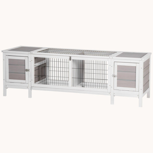 White Indoor Rabbit & Guinea Pig Cage with Pull-Out Tray & Divider Board, White