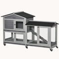 Load image into Gallery viewer, 62" Wooden Rabbit Hutch with Wheels, Run Area, Removable Tray, Lockable Doors & Ramp, Gray
