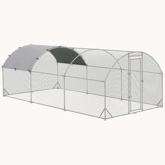 9.2' x 18.7' x 6.5' Large Metal Chicken Coop Run with Waterproof and Anti-UV Cover, Dome Shaped
