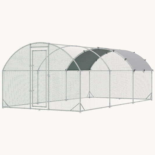 9.2' x 18.7' x 6.5' Large Metal Chicken Coop Run with Waterproof and Anti-UV Cover, Dome Shaped