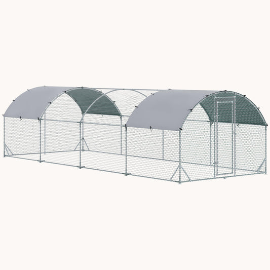 9.2' x 24.9' x 6.5 Large Metal Chicken Coop Run with Waterproof and Anti-UV Cover, Dome Shaped