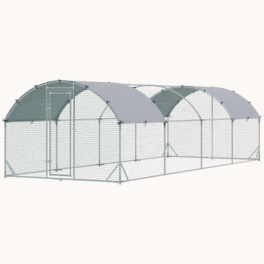 9.2' x 24.9' x 6.5 Large Metal Chicken Coop Run with Waterproof and Anti-UV Cover, Dome Shaped