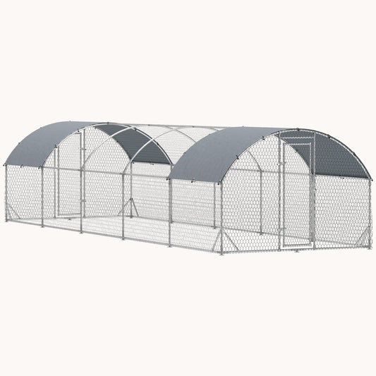 Extra Large Metal Chicken Run with Waterproof Cover, 31.2', Silver