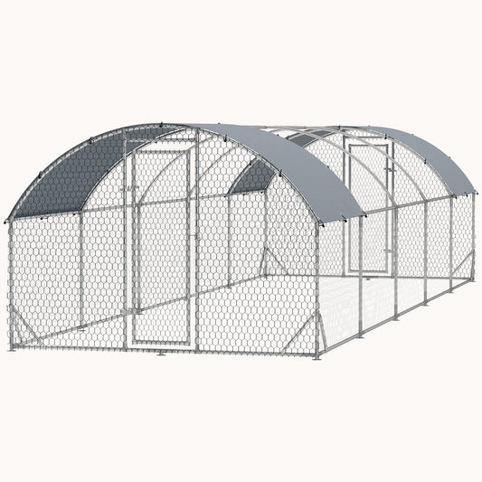 Extra Large Metal Chicken Run with Waterproof Cover, 31.2', Silver