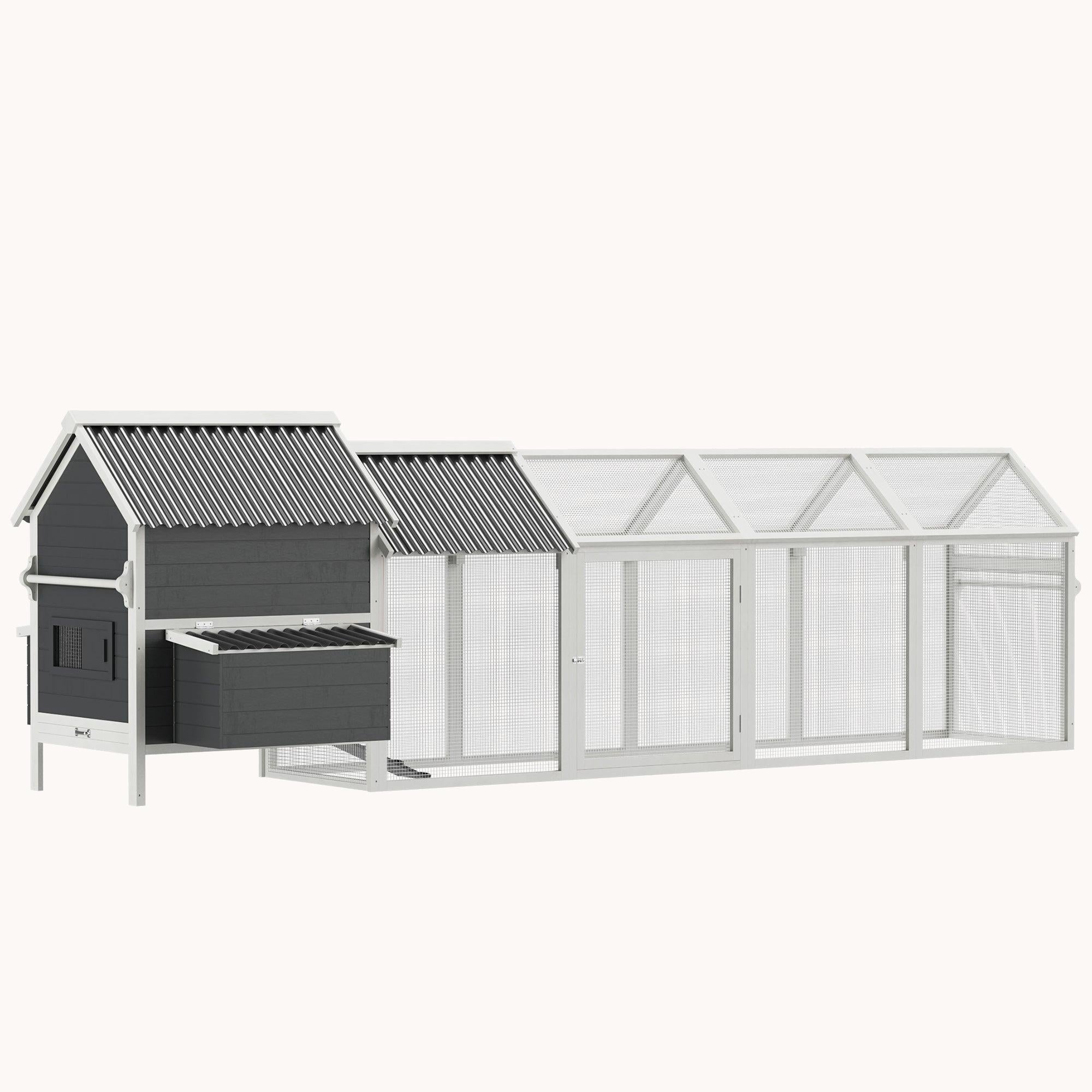 162" Large Wooden Chicken Coop and Run with 2 Nesting Boxes, for 6-8 Chickens, Gray