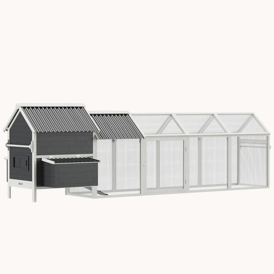 162" Large Wooden Chicken Coop and Run with 2 Nesting Boxes, for 6-8 Chickens, Gray