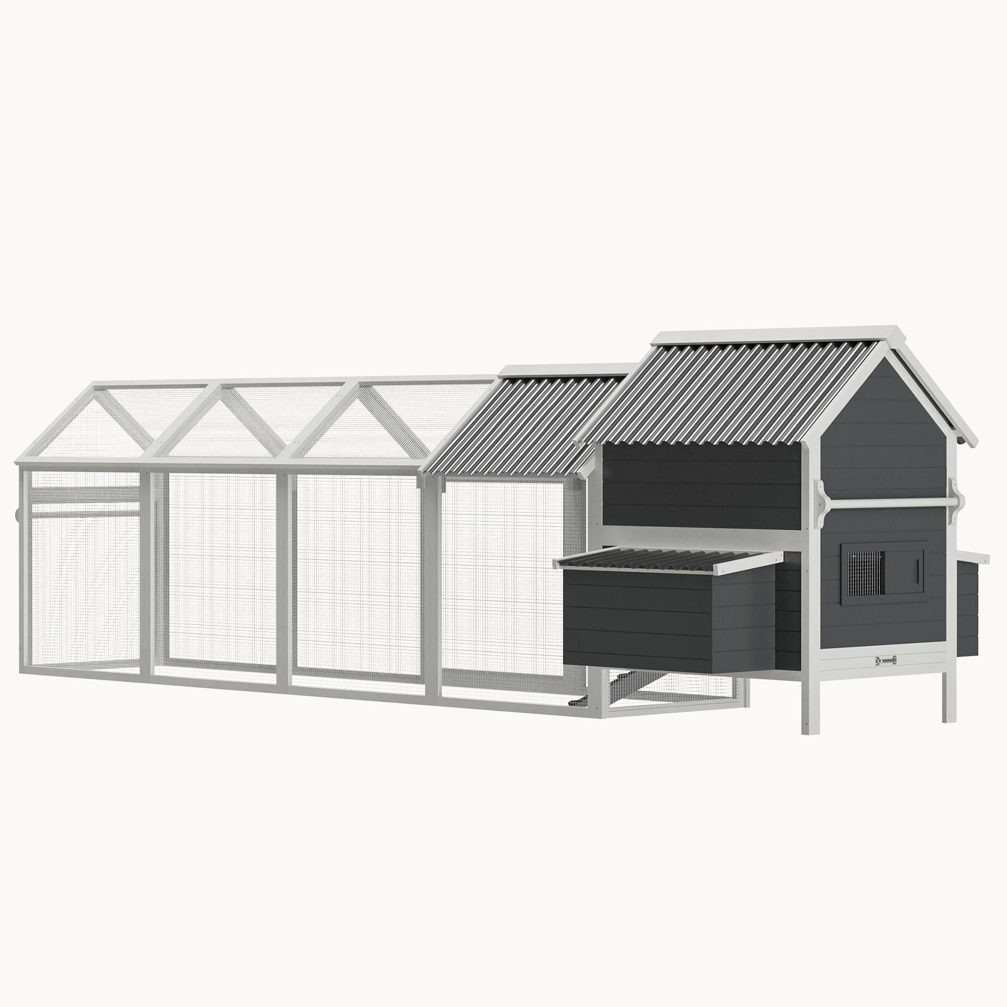 162" Large Wooden Chicken Coop and Run with 2 Nesting Boxes, for 6-8 Chickens, Gray