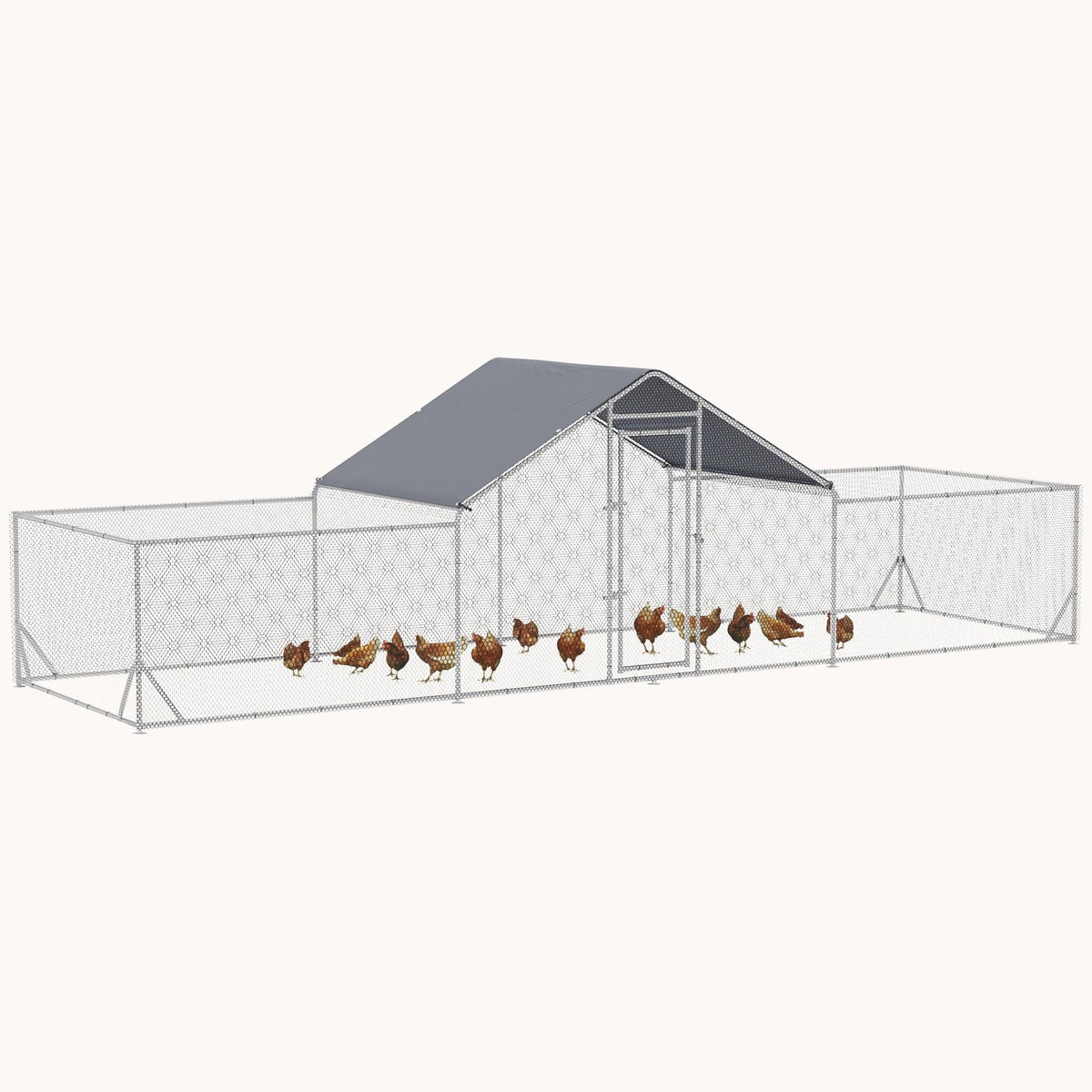 Walk-In Metal Chicken Run with Waterproof Cover, 23' x 6.6', Silver