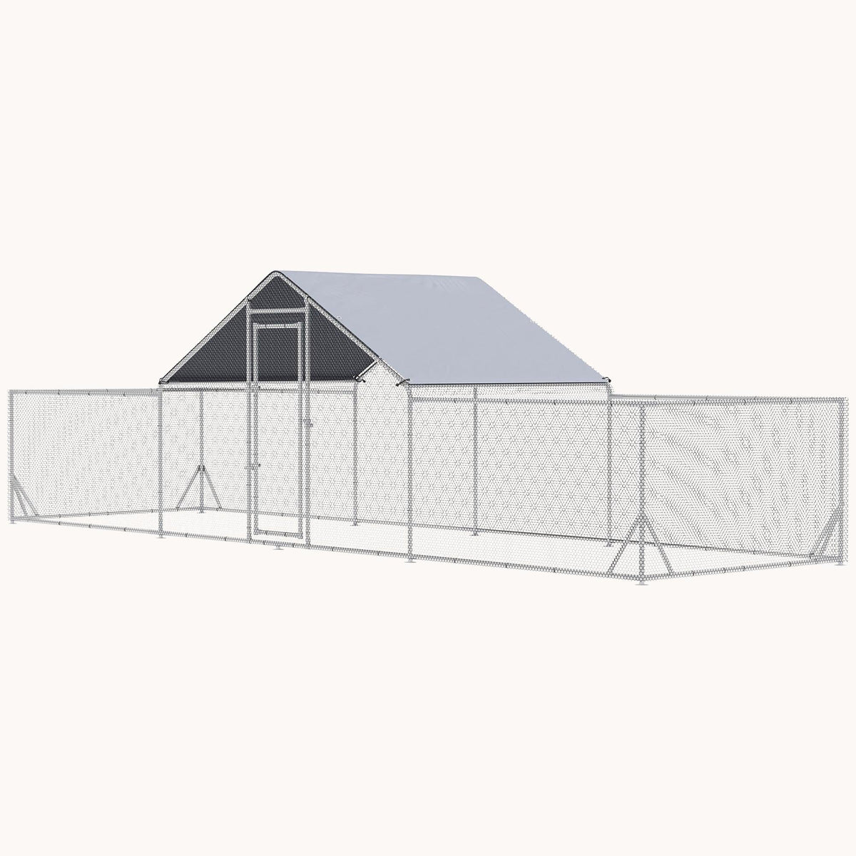 Walk-In Metal Chicken Run with Waterproof Cover, 23' x 6.6', Silver
