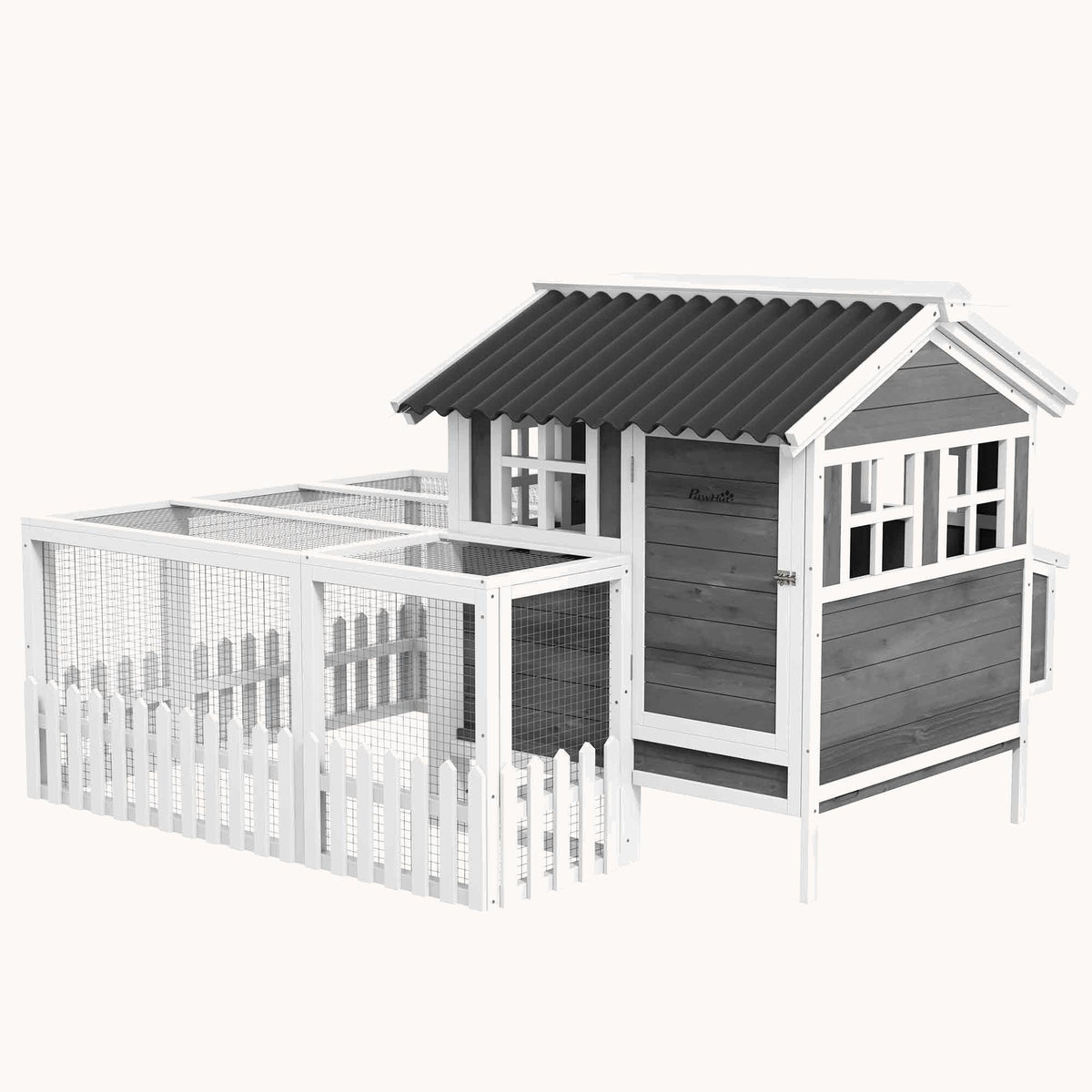 Wooden Chicken House with Nesting Box for 3-4 Chickens 68" x 59" x 42" Gray