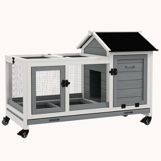 Outdoor Mobile Rabbit & Guinea Pig Hutch with Wheels & Easy Access Gray