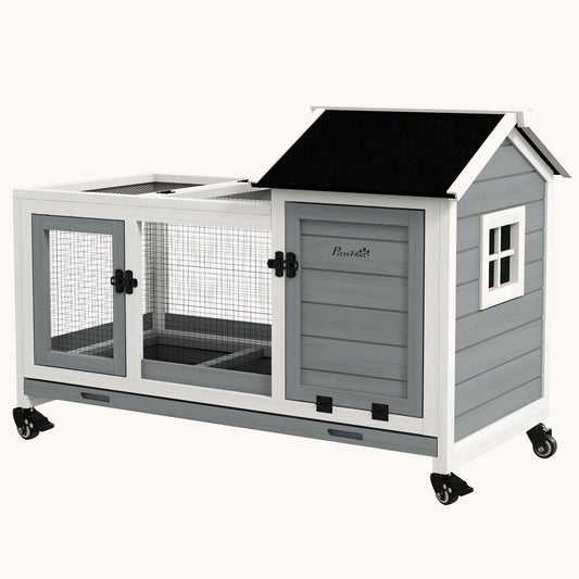 Outdoor Mobile Rabbit & Guinea Pig Hutch with Wheels & Easy Access Gray
