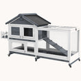 Load image into Gallery viewer, 65" Wooden Rabbit Hutch with Openable Roof, Wheels, Slide-out Tray & Ramp, Gray
