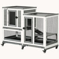 Load image into Gallery viewer, 3-Story Wooden Rabbit Hutch with Waterproof Roof, Removable Trays & Wheels, Gray
