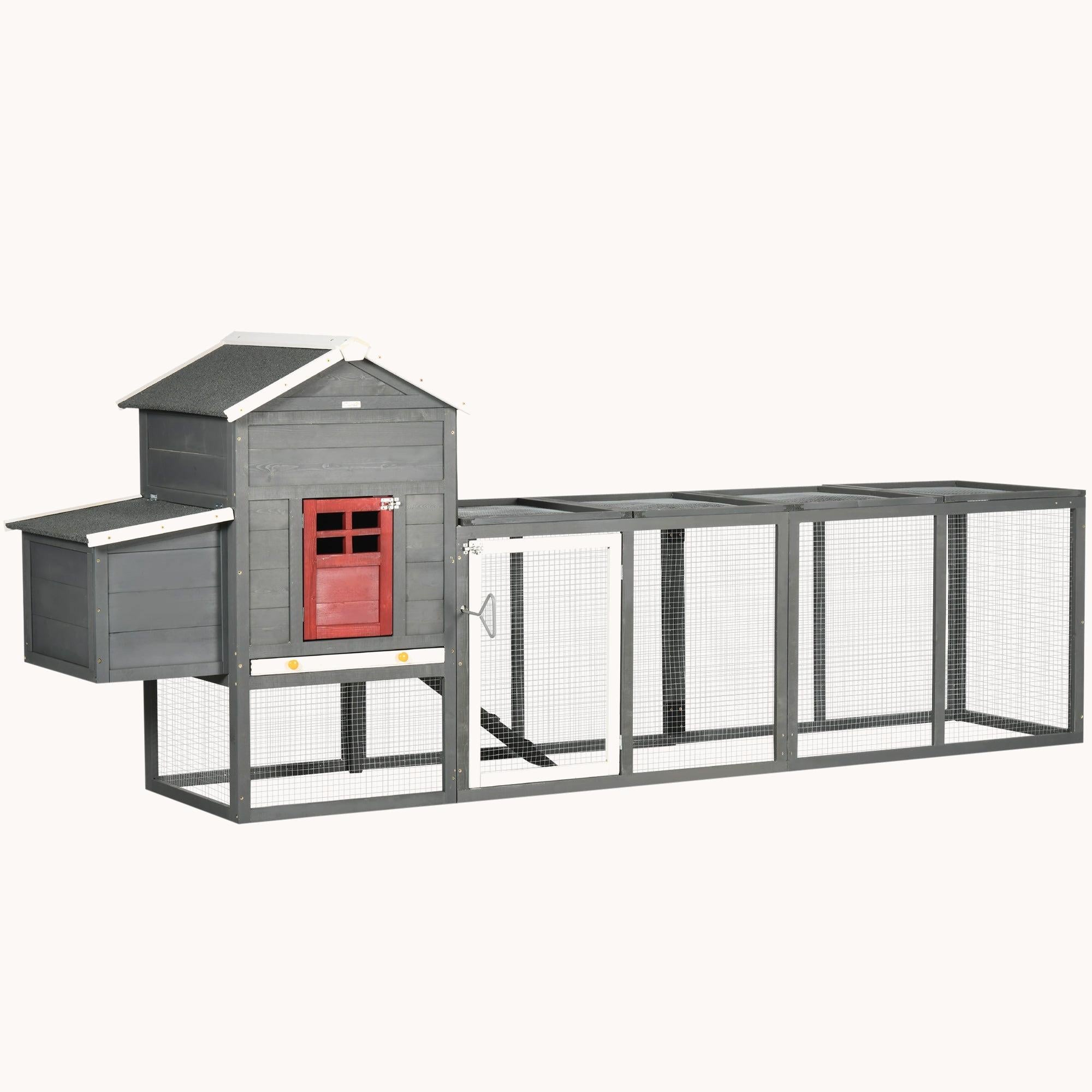 117" XL Chicken Coop with Asphalt Roof, Slide-Out Tray, Nesting Box, for 3-6 Chickens, Gray