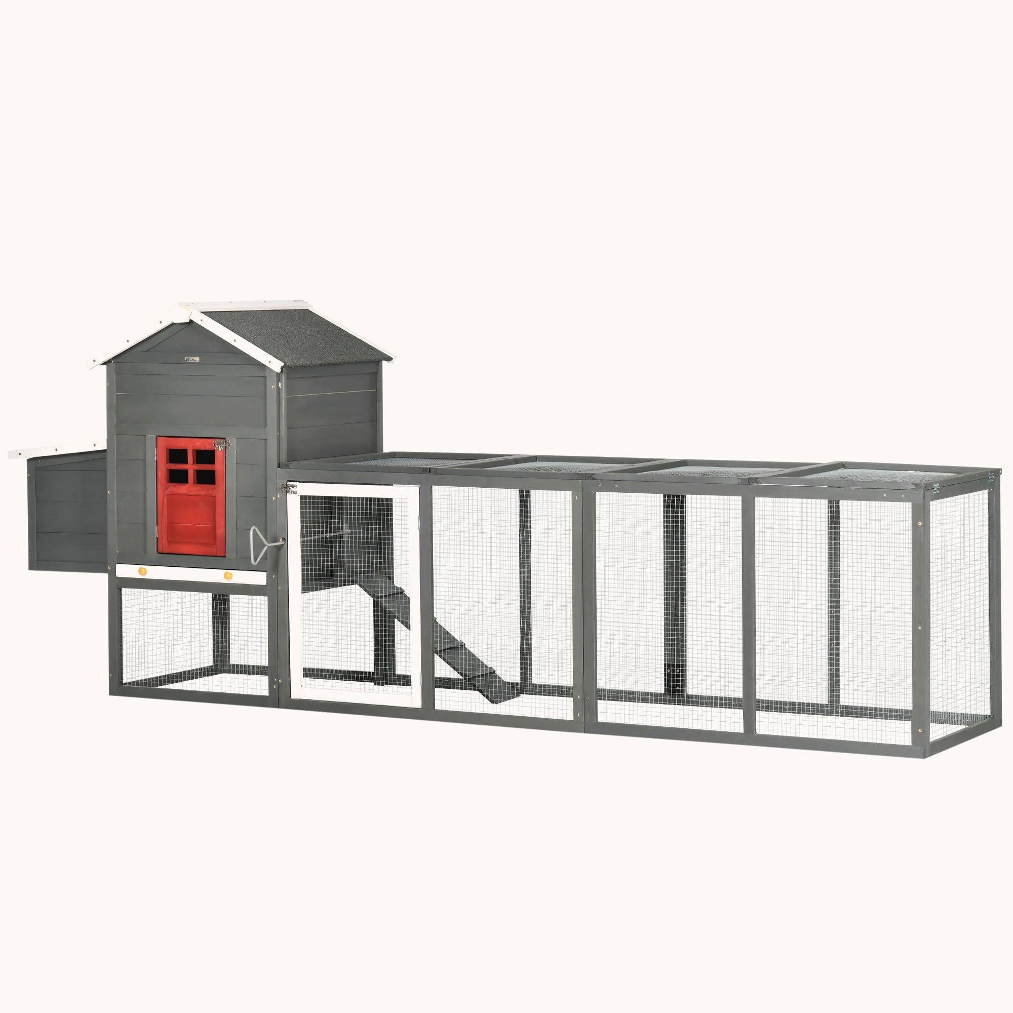 117" XL Chicken Coop with Asphalt Roof, Slide-Out Tray, Nesting Box, for 3-6 Chickens, Gray