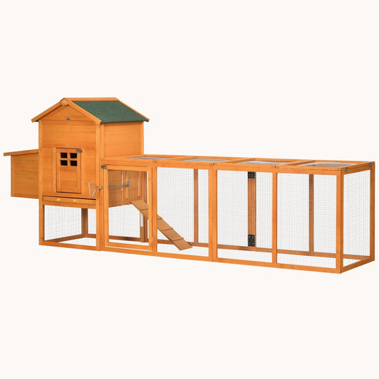 117" XL Chicken Coop with Asphalt Roof, Slide-Out Tray, Nesting Box, for 3-6 Chickens, Orange