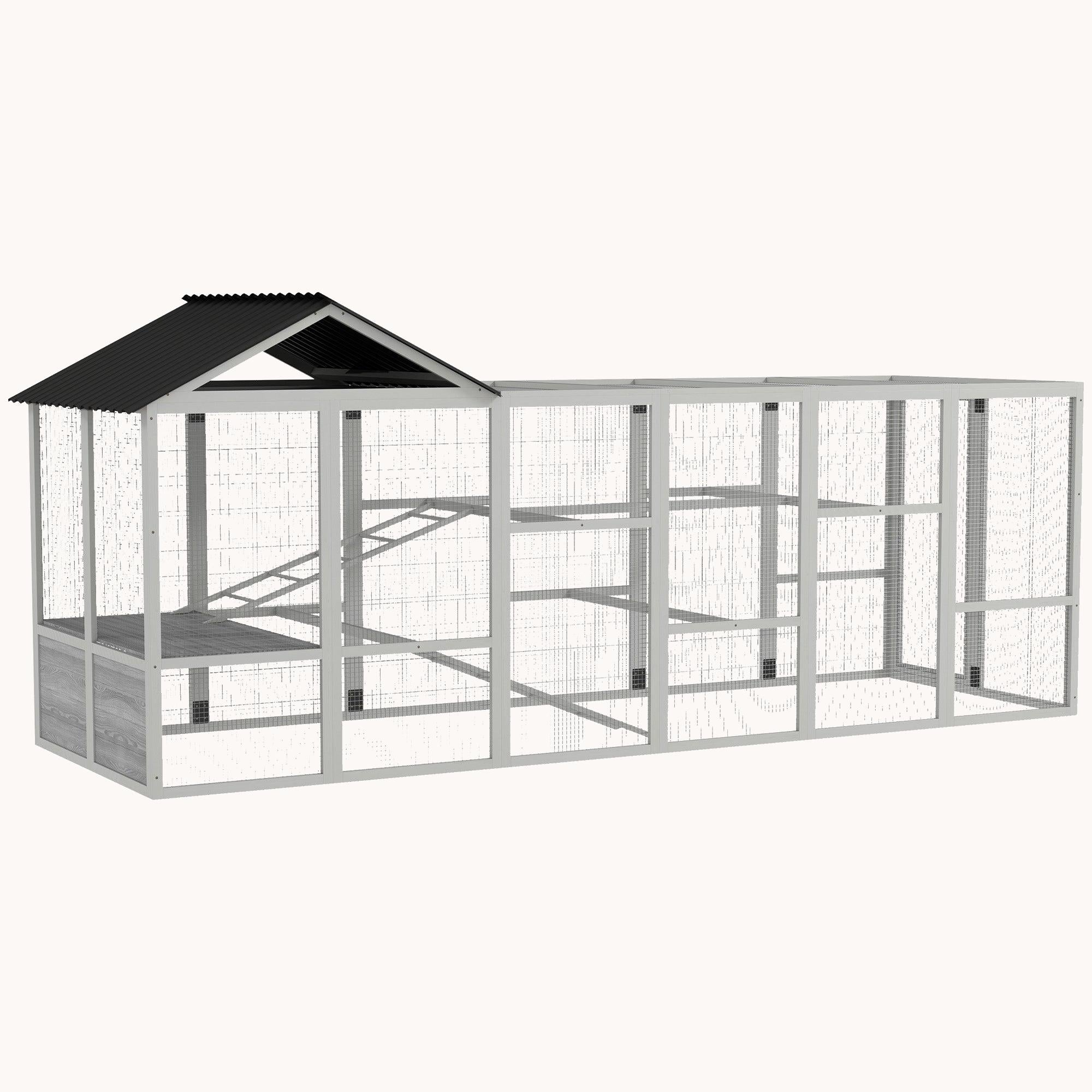 Wooden Chicken Run Add-On with Storage, Perches & Ladders, Grey