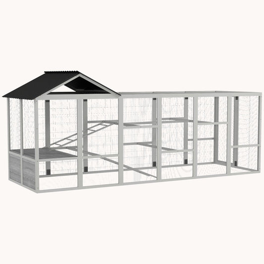 Wooden Chicken Run Add-On with Storage, Perches & Ladders, Grey