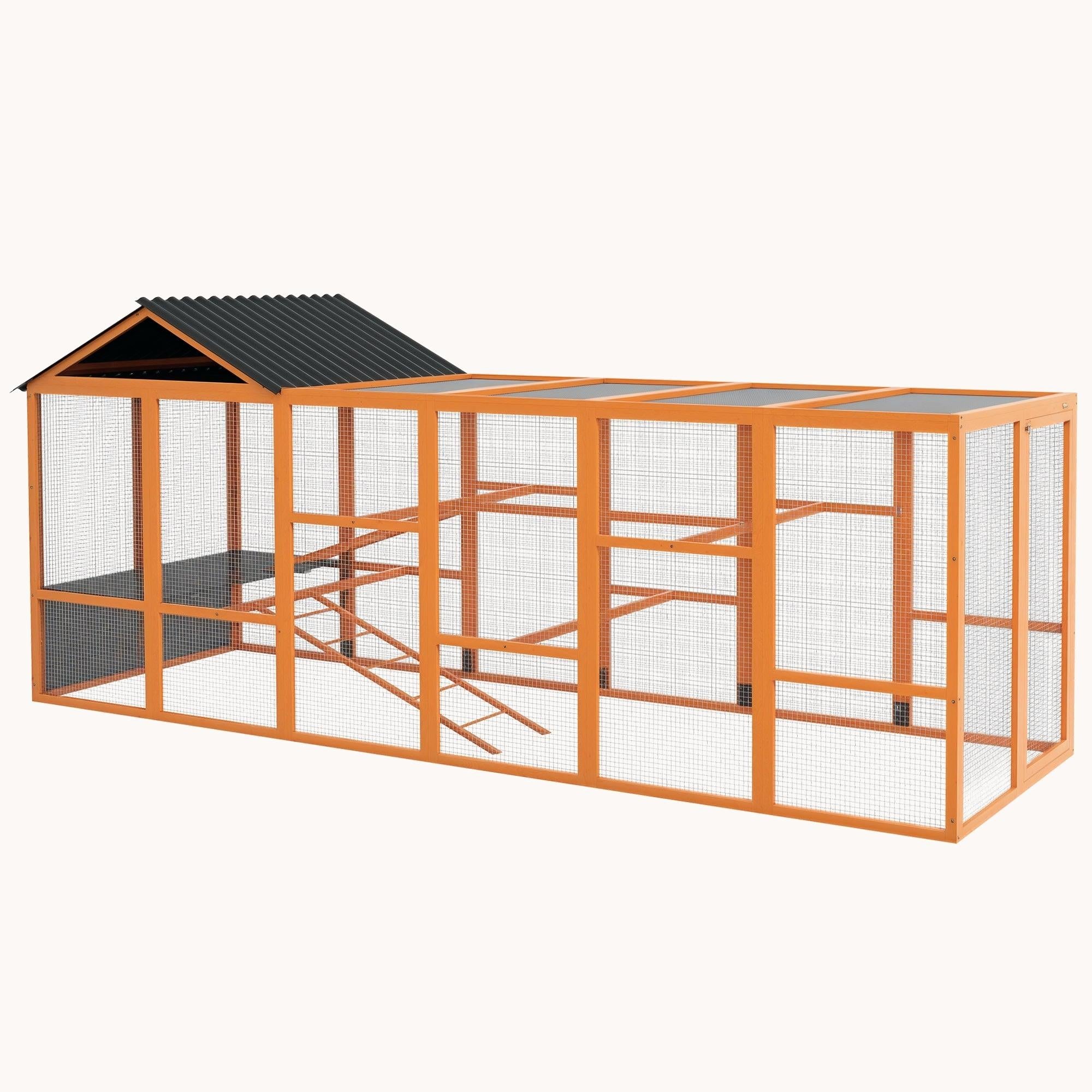 Wooden Chicken Run Add-On with Storage, Perches & Ladders, Orange