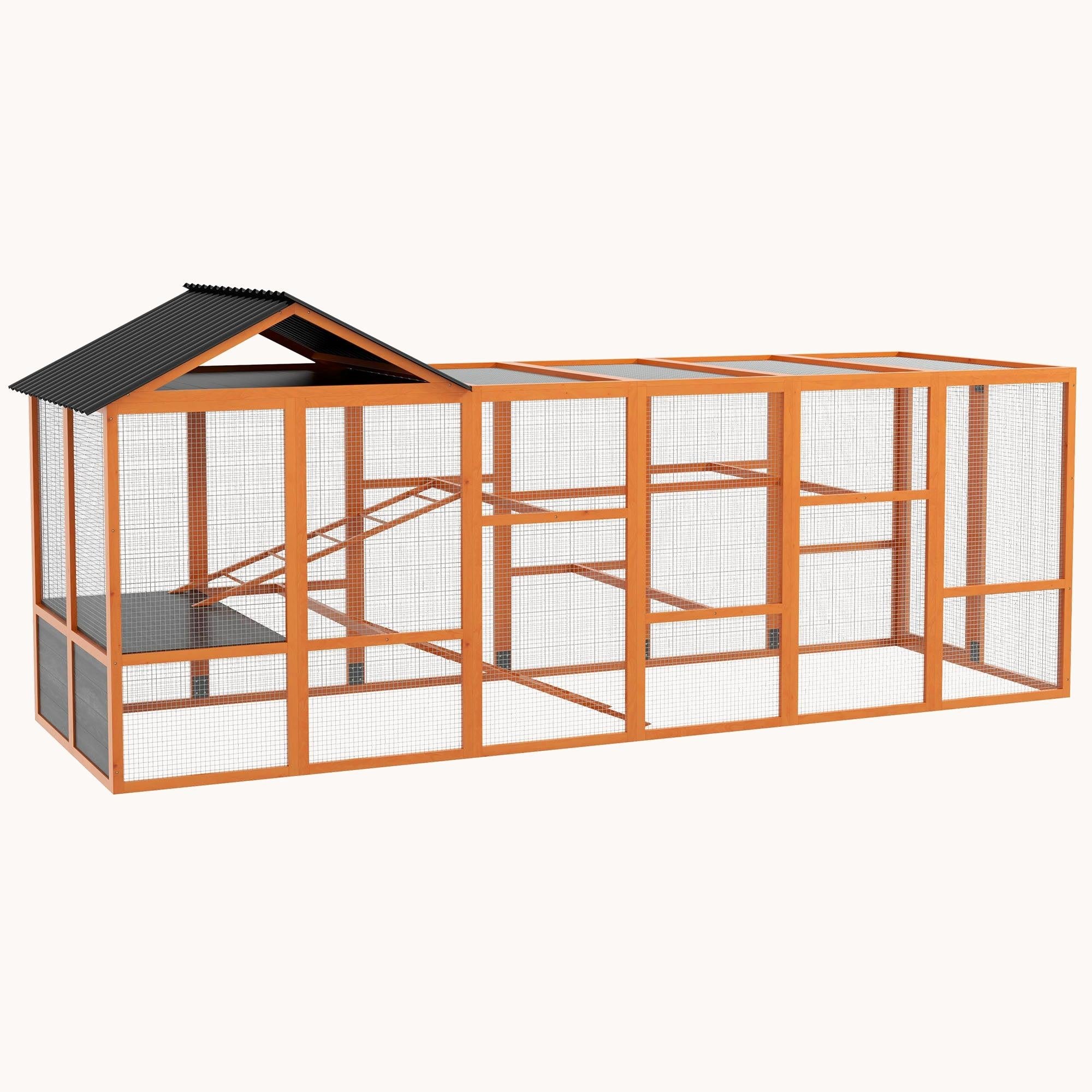 Wooden Chicken Run Add-On with Storage, Perches & Ladders, Orange