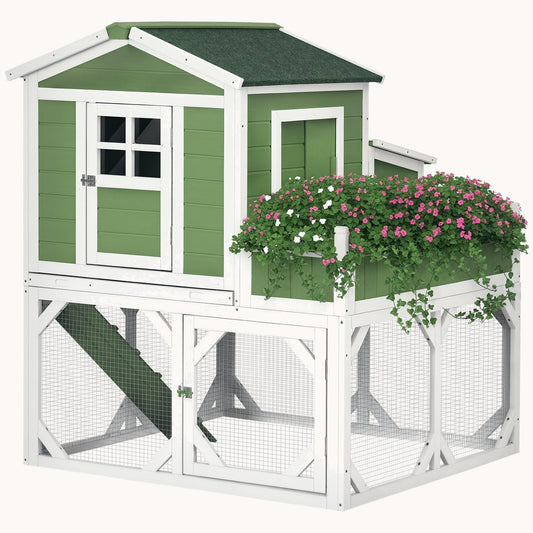49" Chicken Coop with Garden Planter & Run for 2-4 Birds