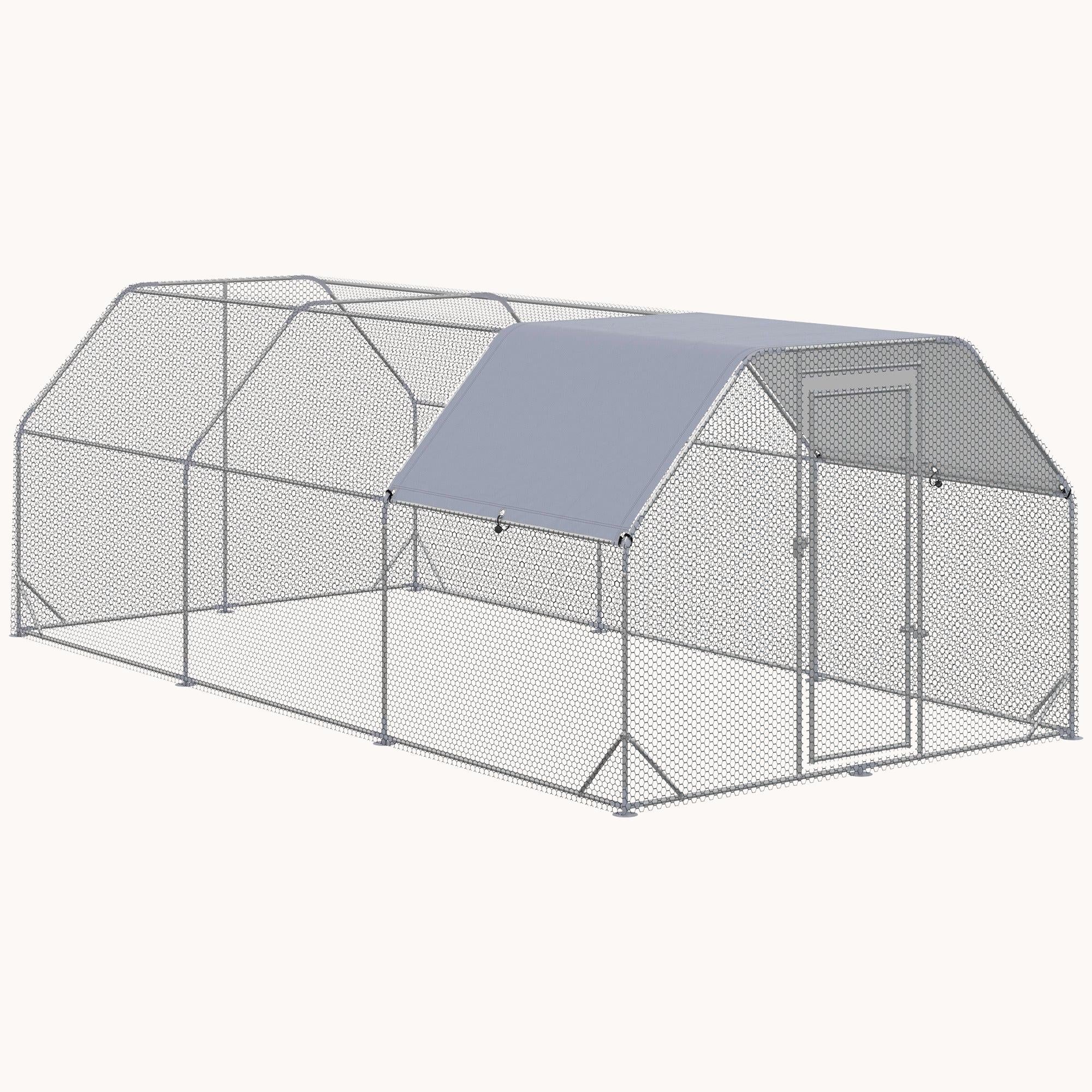 Walk-In Metal Chicken Run with Waterproof Cover, 18.7' x 9.2', Silver