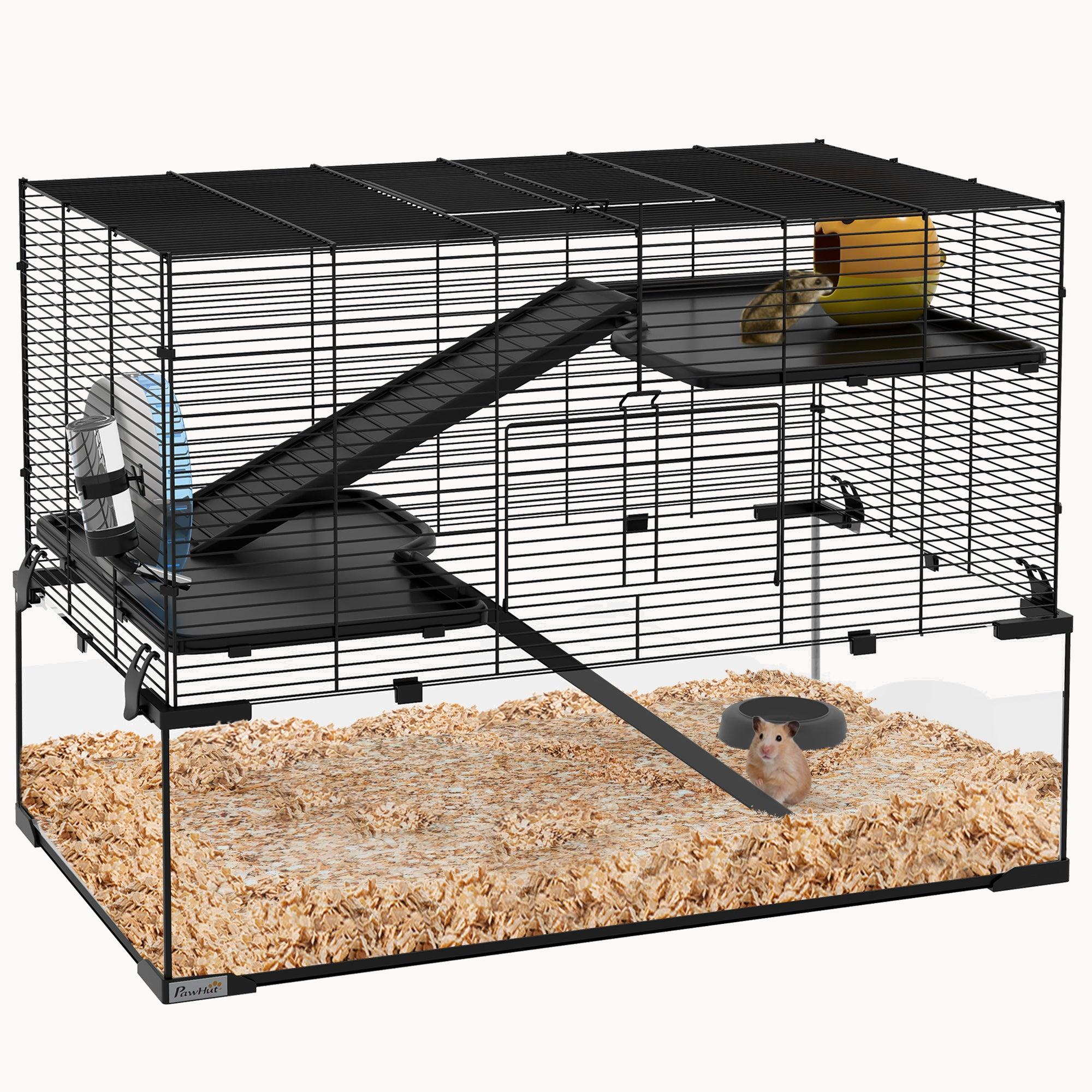 Hamster Cage with Deep Tempered Glass Bottom & 3-Tier Design, 31"x19"x22.5"