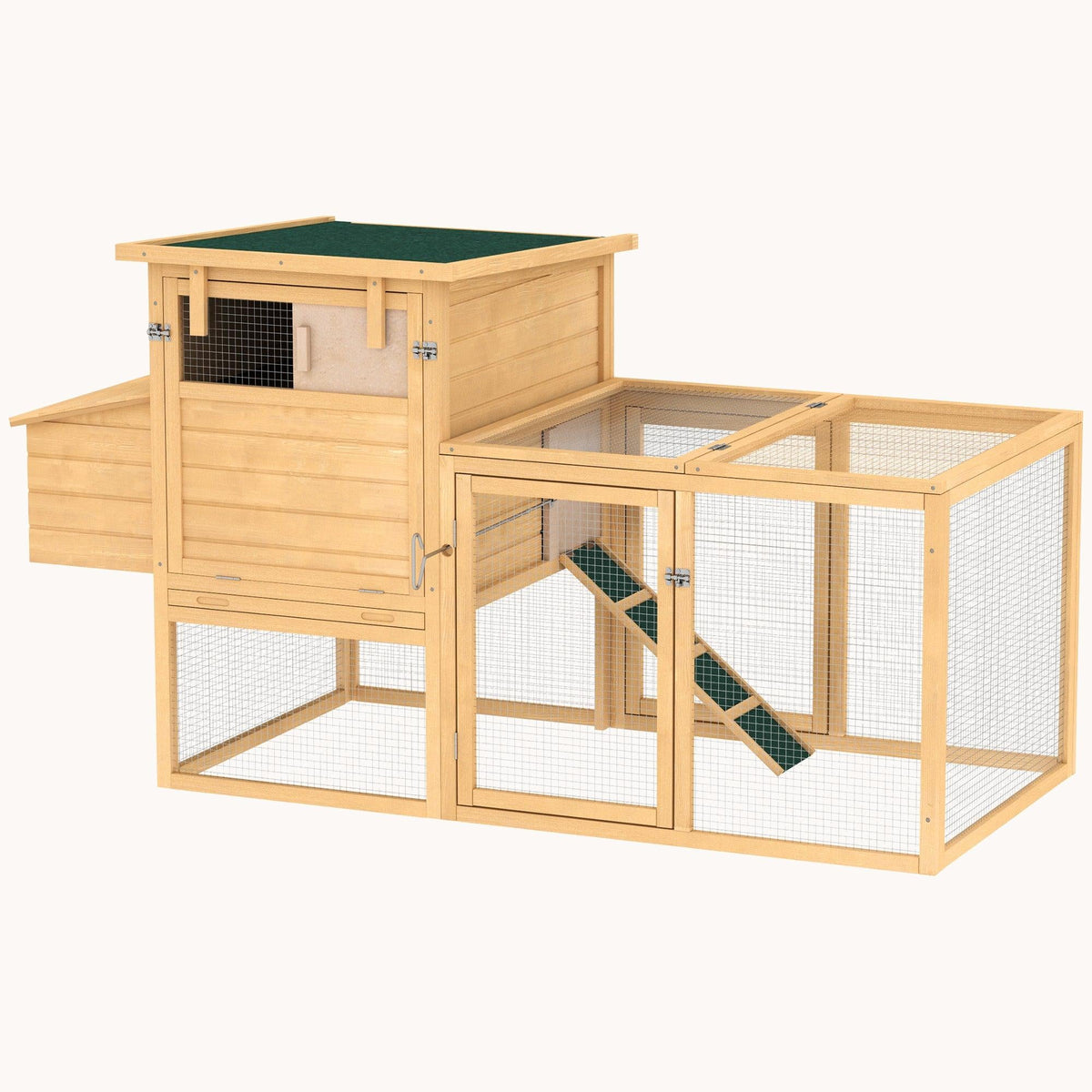 75" Chicken Coop with Outdoor Run & Easy-Clean Tray Natural