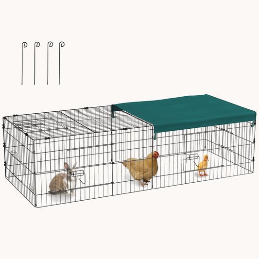 73" L Metal Small Animal Playpen with Roof, Indoor/Outdoor, Green