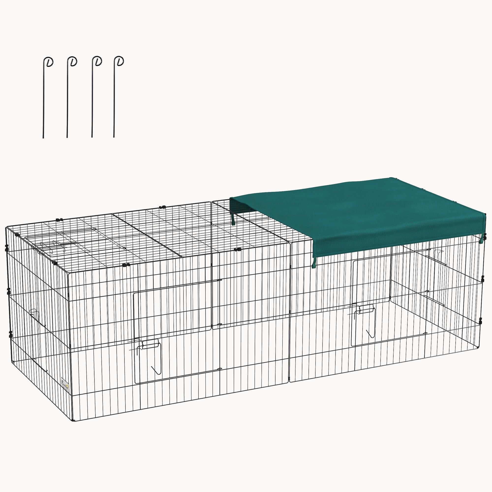 87" L Metal Playpen with Roof, 28"H Indoor & Outdoor Pet Fence, Green
