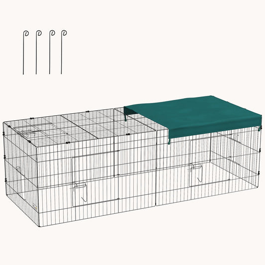 87" L Metal Playpen with Roof, 28"H Indoor & Outdoor Pet Fence, Green