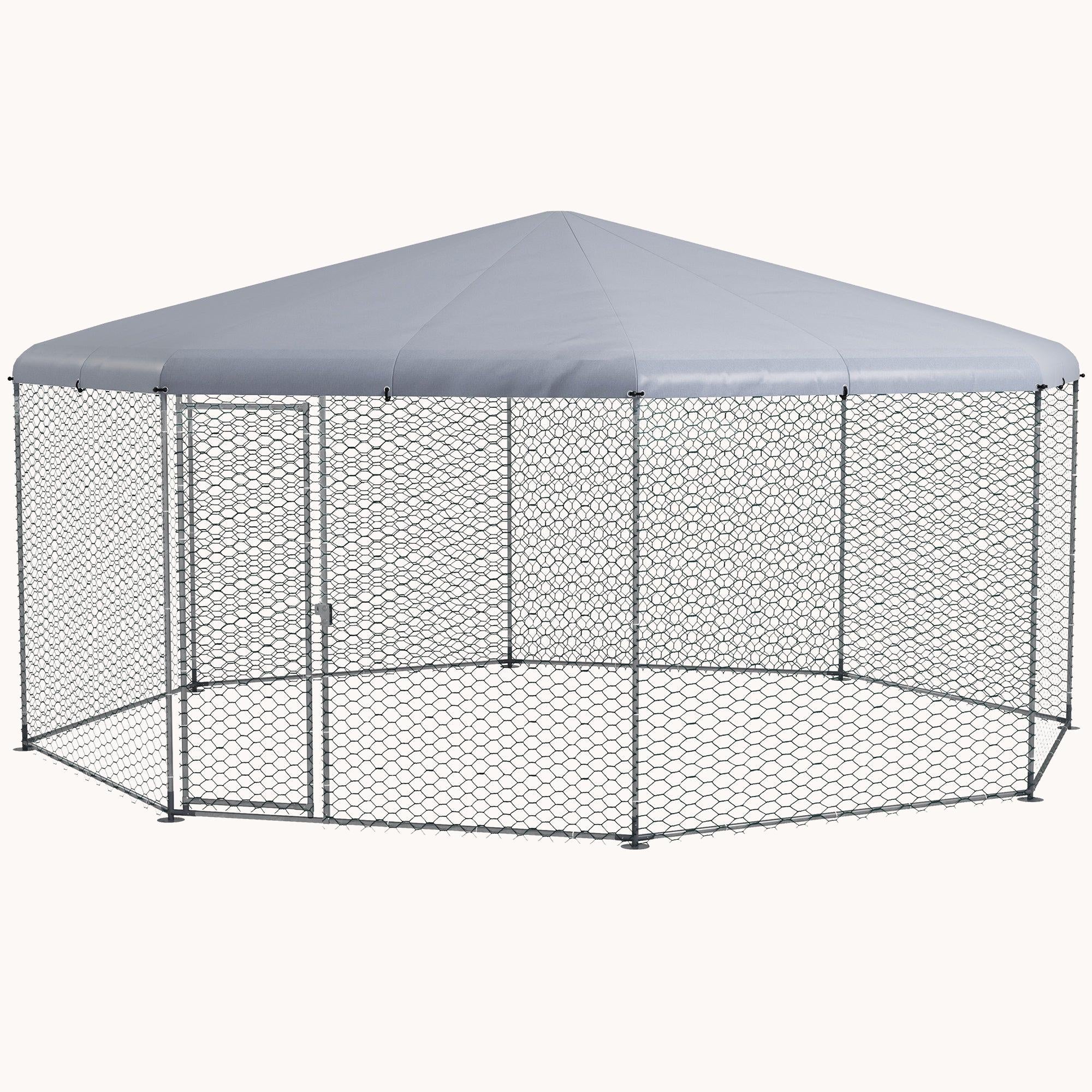 Octagonal Metal Chicken Run with Waterproof Cover, Silver